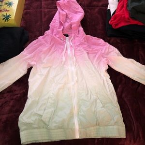 Large Zip up ombré jacket, white,green,pink.